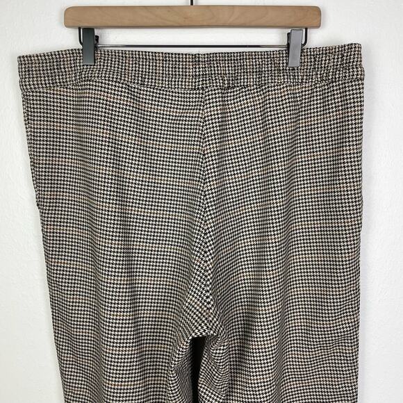 H&M | NWT Beige Brown Houndstooth Pull On High Waist Wide Leg Cropped Pants - Picture 3 of 7